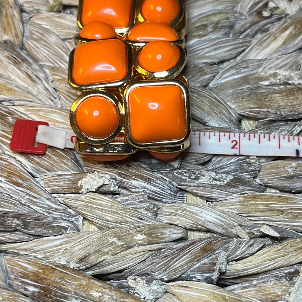 Orange and Gold Tone Geometric Stretch Bracelet - Picture 5 of 5